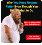 Man with frustrated expression touching his face, with text overlay asking 'Why You Keep Getting Fatter Even Though You Know What To Do